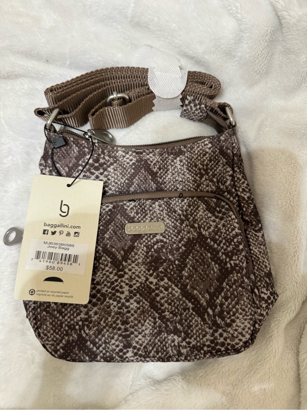 Baggallini Brown Snake-Print Crossbody Purse